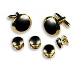 Colored Stone Center Wide Rim Studs and Cufflinks Set in Assorted Colors